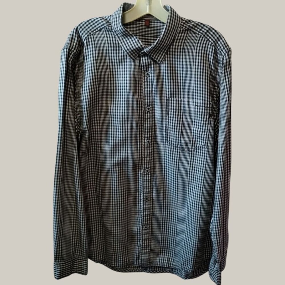 Seven For All Mankind Mens Gingham Check Long Sleeve Shirt Blk/Wht  Large